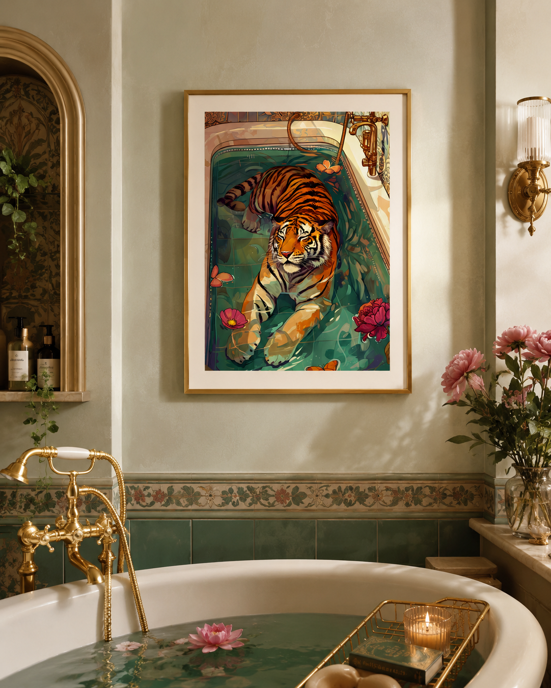 Tiger Bath Wall Art Print | Luxe Bathroom Animal Poster