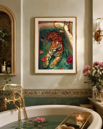 Tiger Bath Wall Art Print | Luxe Bathroom Animal Poster