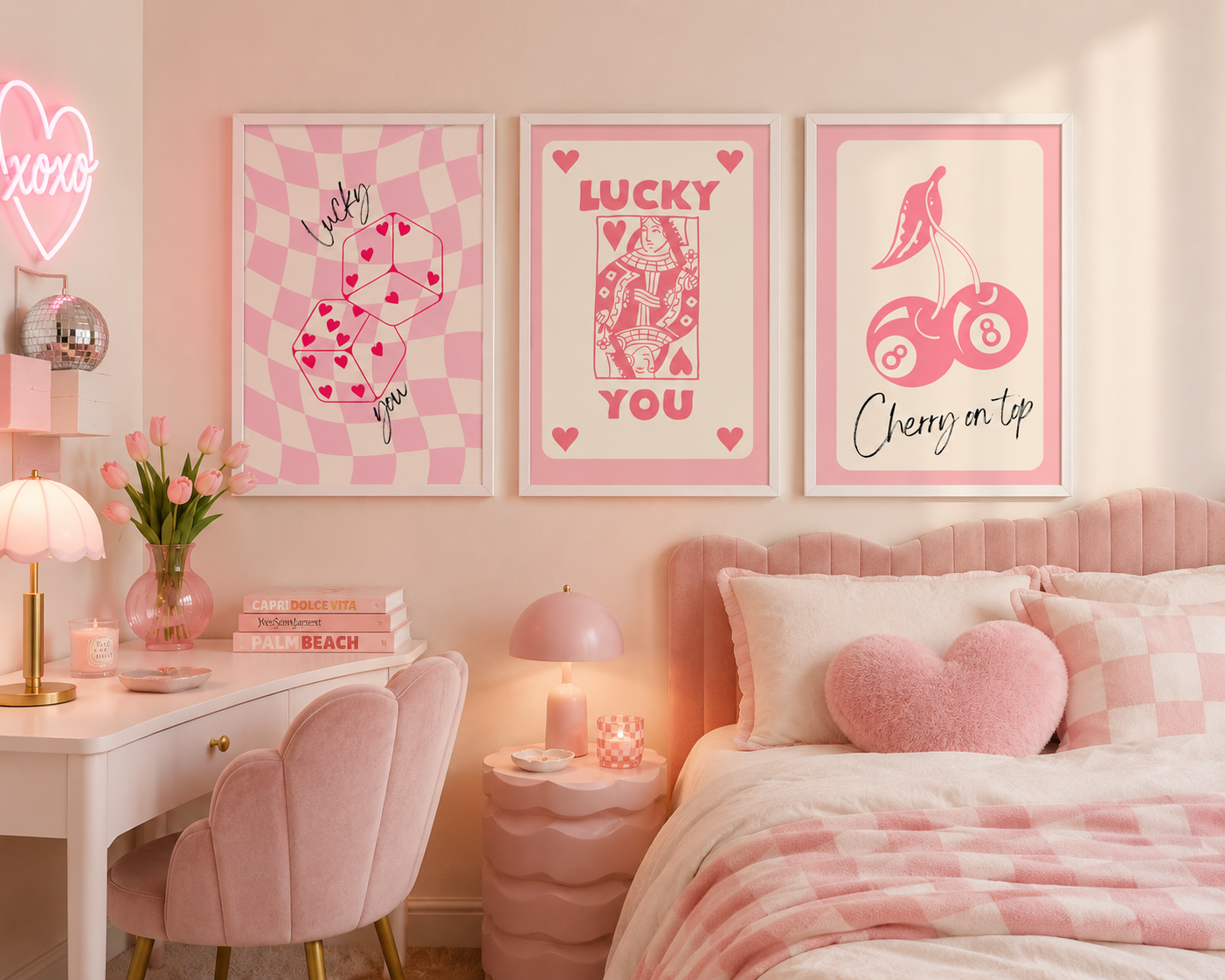 Pink Coquette Wall Art Set of 3 | Lucky Cherry Prints