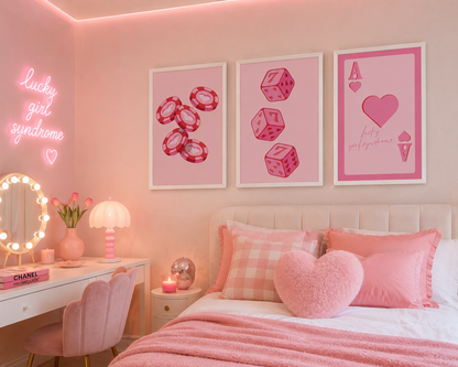 Lucky Girl Syndrome Wall Art Set of 3 | Pink Coquette Prints