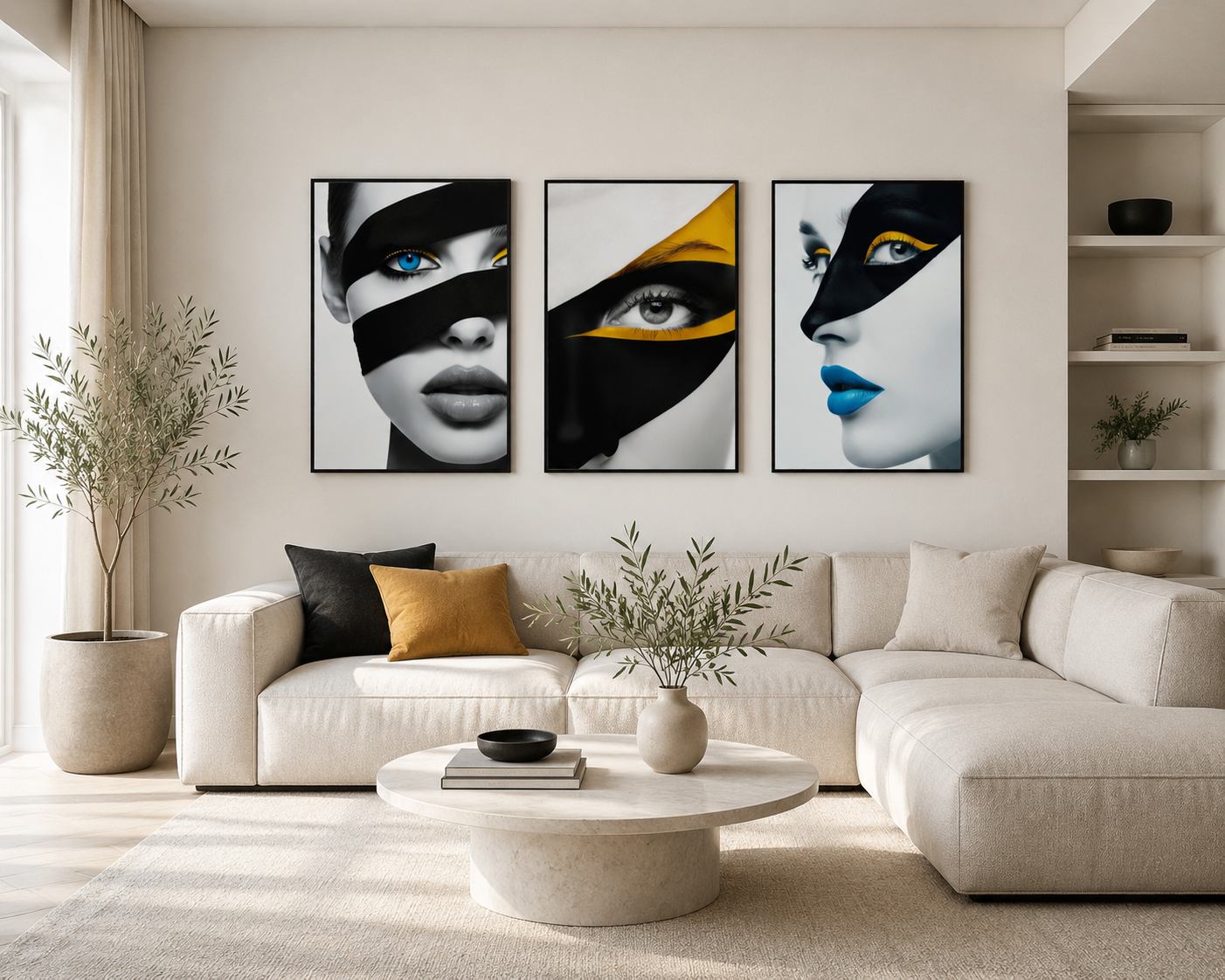 Modern Fashion Wall Art Set of 3 Prints | Luxe Monochrome Abstract Face Artwork