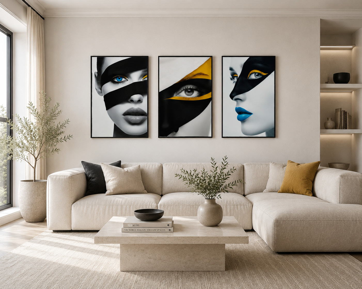 Modern Fashion Wall Art Set of 3 Prints | Luxe Monochrome Abstract Face Artwork