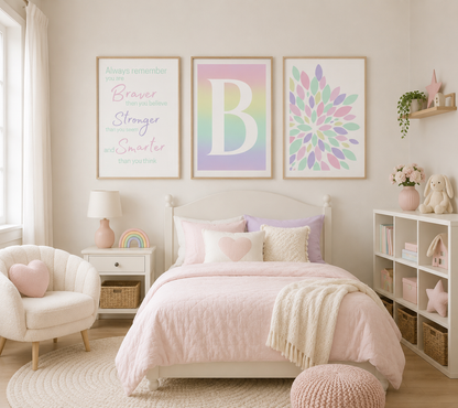 Personalised Pastel Nursery Prints Set of 3 | Girls Bedroom Wall Art