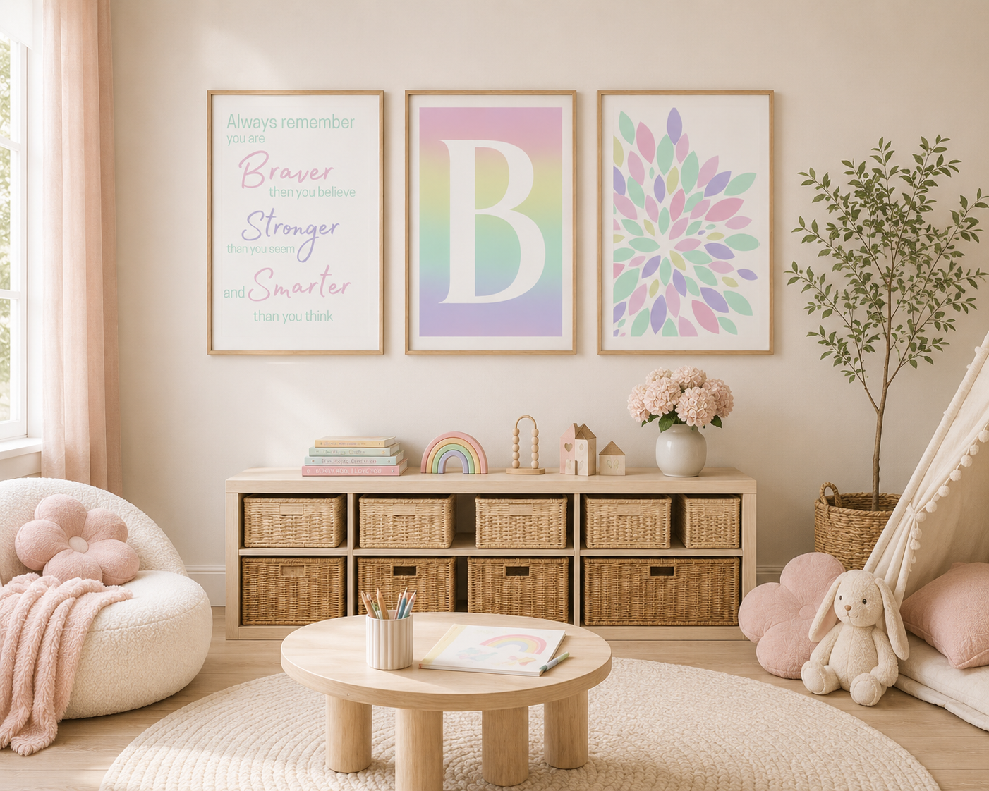 Personalised Pastel Nursery Prints Set of 3 | Girls Bedroom Wall Art