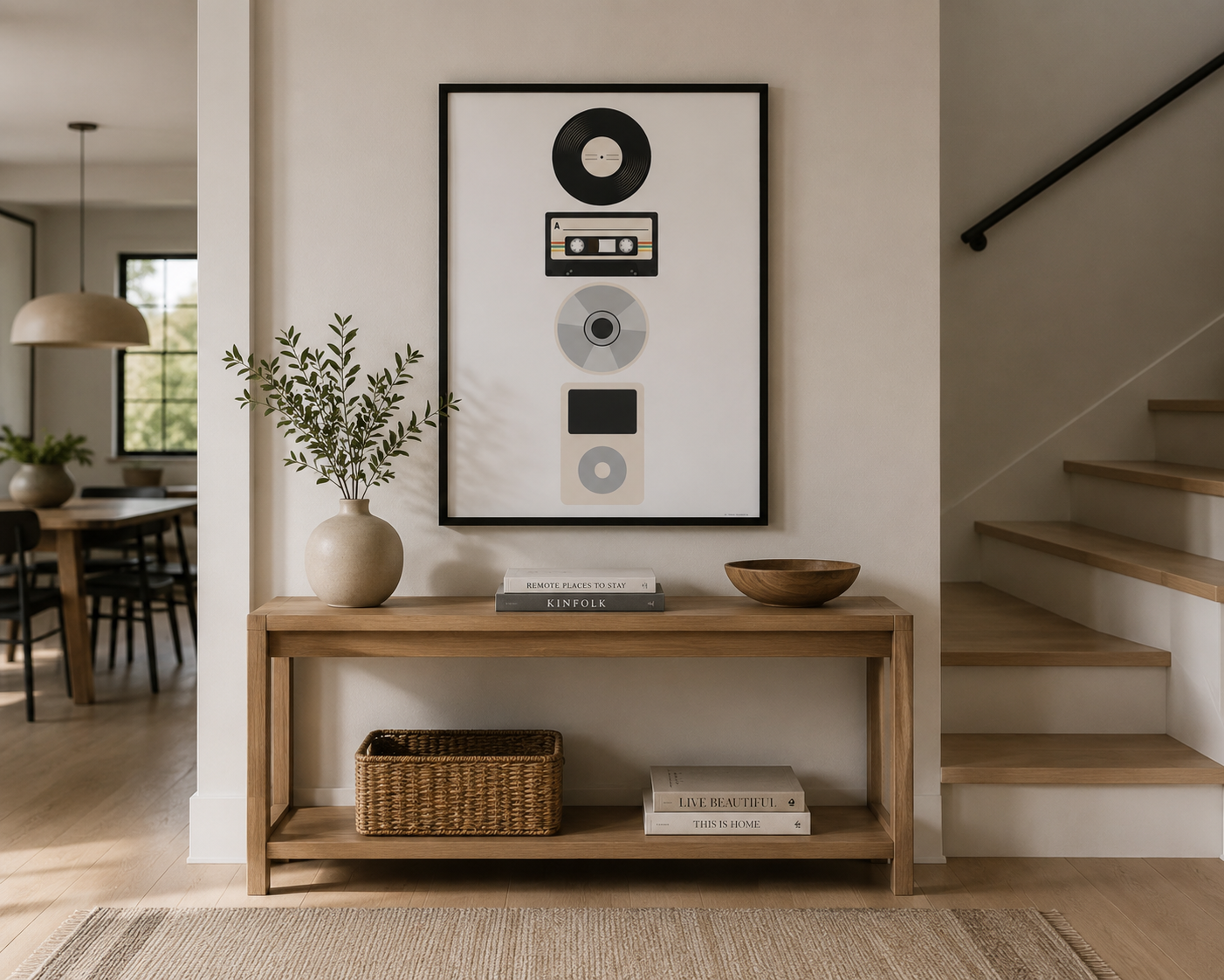 Retro Music Evolution Print – Vinyl, Cassette, CD & iPod Wall Art