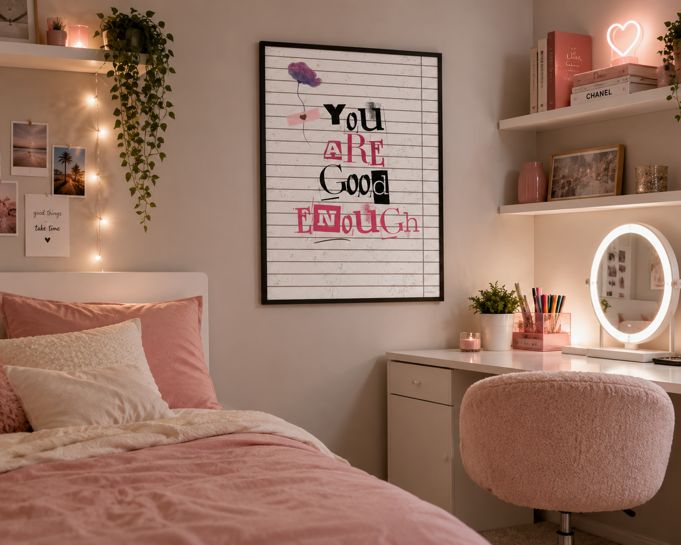 Positive affirmation quote print with contemporary collage lettering, perfect for self care decor and motivational spaces.