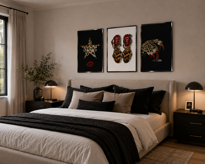 Glam leopard print wall art for stylish bedroom and dressing room decor