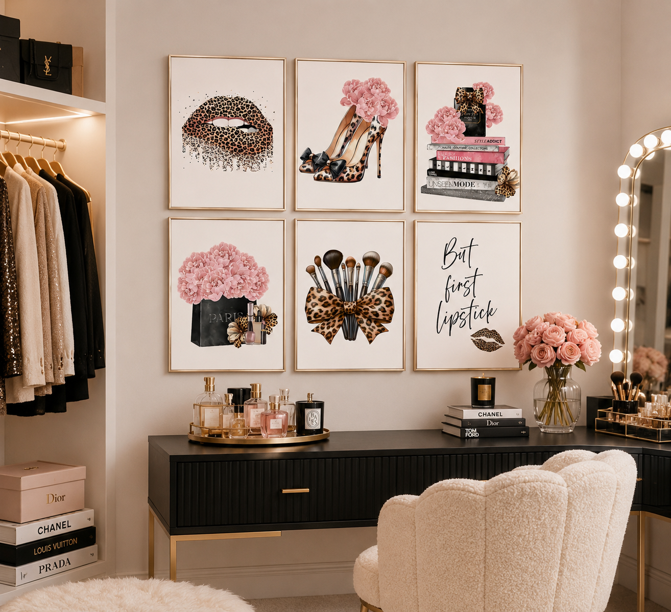 Leopard Fashion Wall Art Set of 6 | Glam Beauty Room Prints