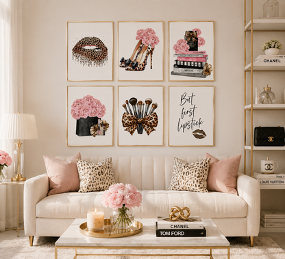 Leopard Fashion Wall Art Set of 6 | Glam Beauty Room Prints