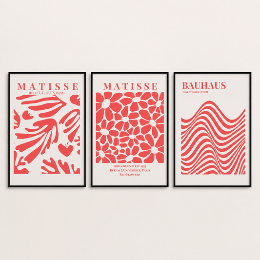 Set of 3 Red Bauhaus Matisse Prints