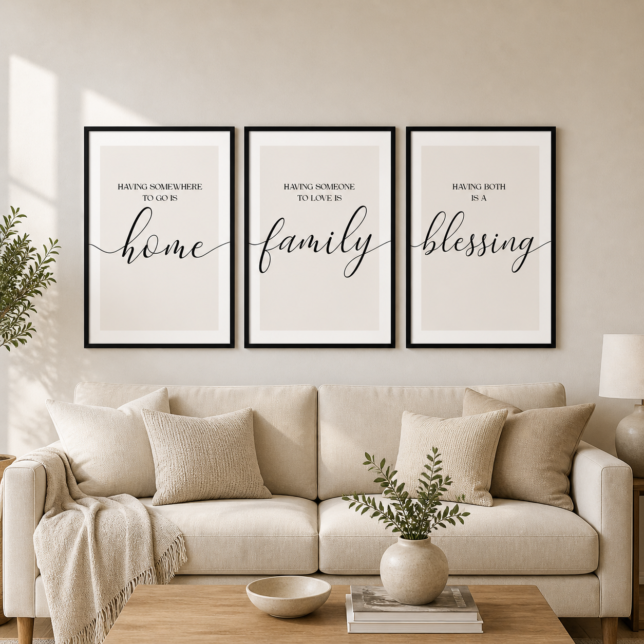 Set of 3 Beige Family Wall Art Prints