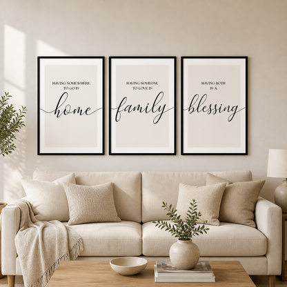 Set of 3 Beige Family Wall Art Prints