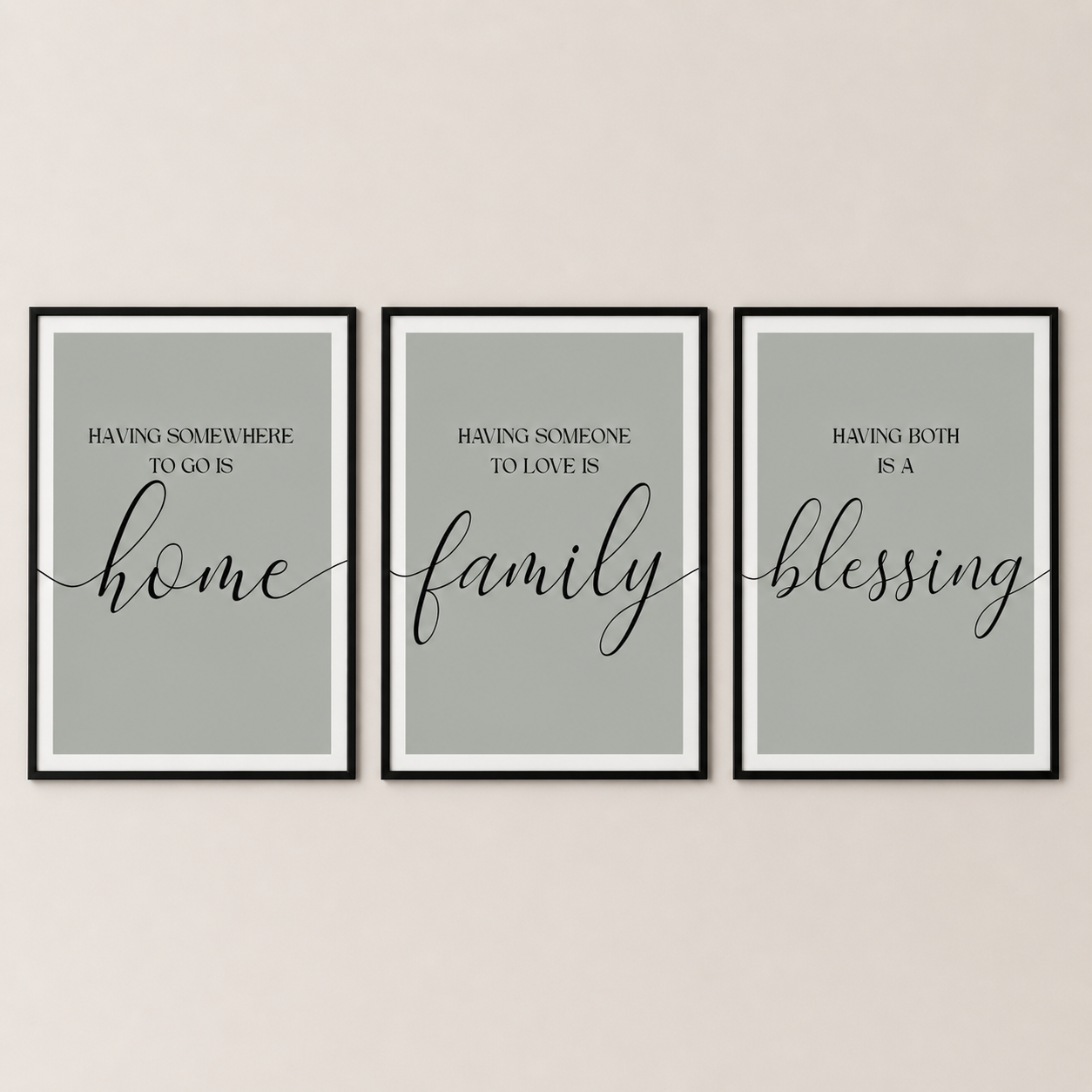 Set of 3 Green Family Wall Art Prints