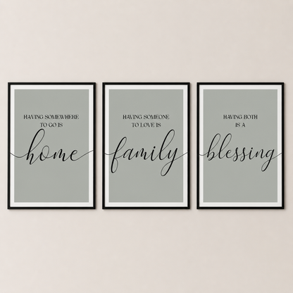 Set of 3 Green Family Wall Art Prints