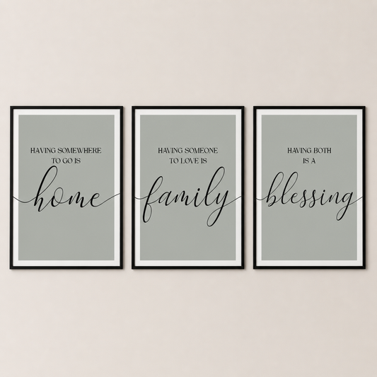 Set of 3 Green Family Wall Art Prints