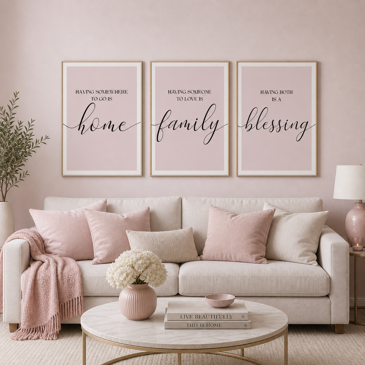 Set of 3 Pink Family Wall Art Prints