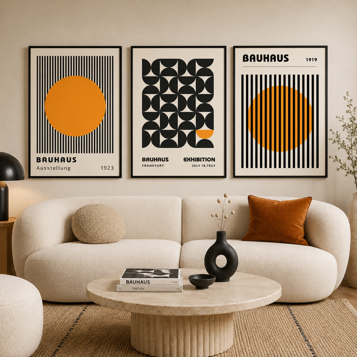 Set of 3 Orange Black Bauhaus Prints