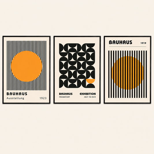 Set of 3 Orange Black Bauhaus Prints