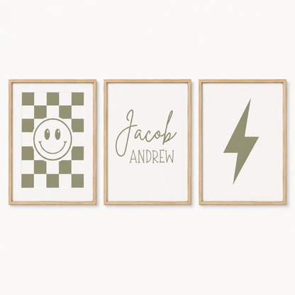 Set of 3 Boys Personalised Bedroom Prints