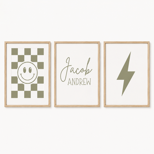Set of 3 Boys Personalised Bedroom Prints