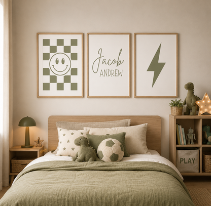 Set of 3 Boys Personalised Bedroom Prints