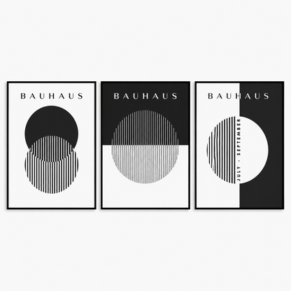 Set of 3 Black & White Bauhaus Minimalist Wall Art Set of 3