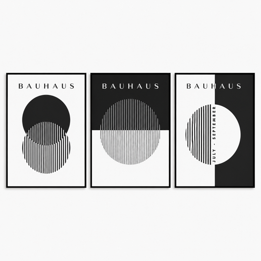 Set of 3 Black & White Bauhaus Minimalist Wall Art Set of 3