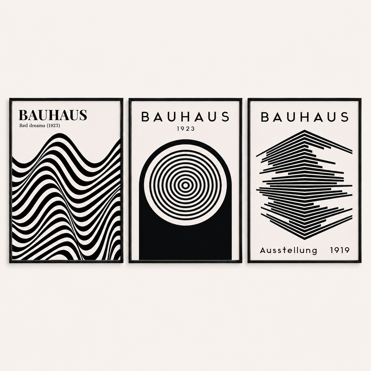 Set of 3 Black Bauhaus Prints