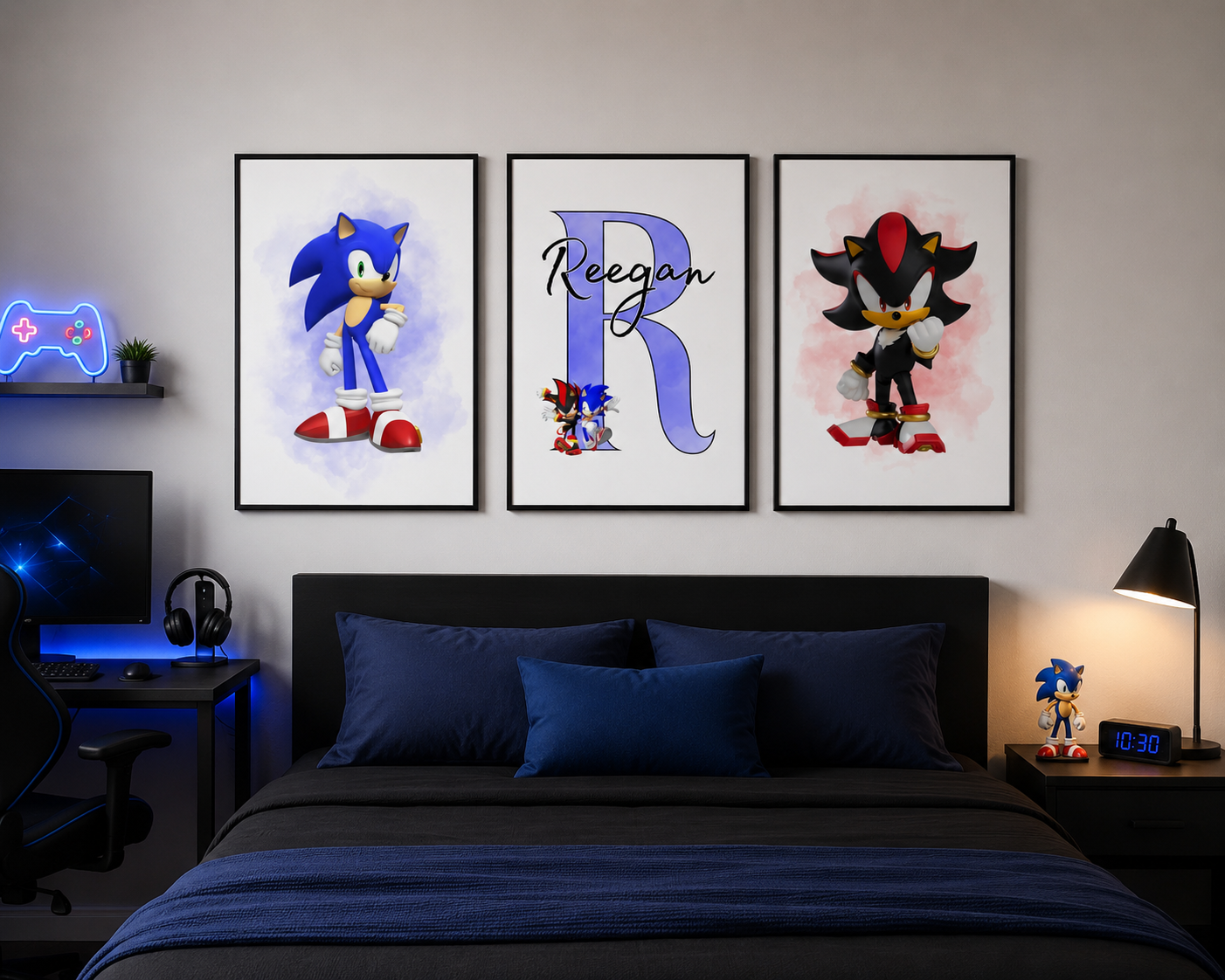 Set of 3 Personalised Sonic and Shadow Prints