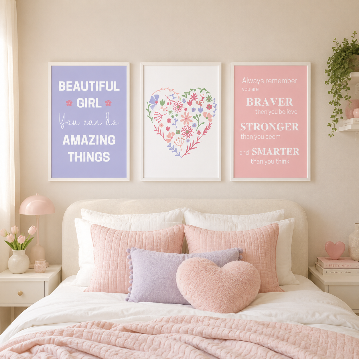 Set of 3 Girls Bedroom Prints | Pink Lilac Nursery Wall Art