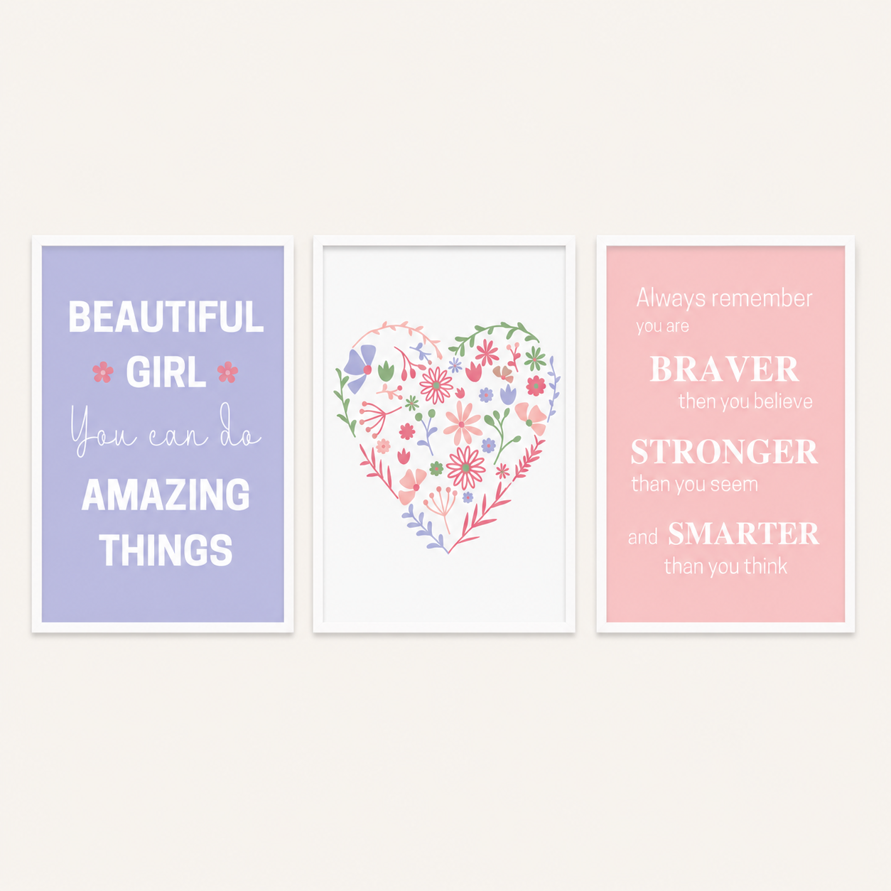 Set of 3 Girls Bedroom Prints | Pink Lilac Nursery Wall Art