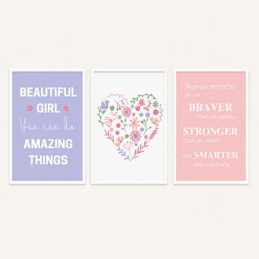 Set of 3 Girls Bedroom Prints | Pink Lilac Nursery Wall Art