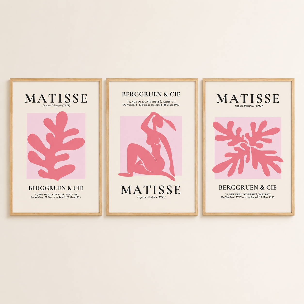 Set of 3 Pink Floral / Abstract Matisse Prints