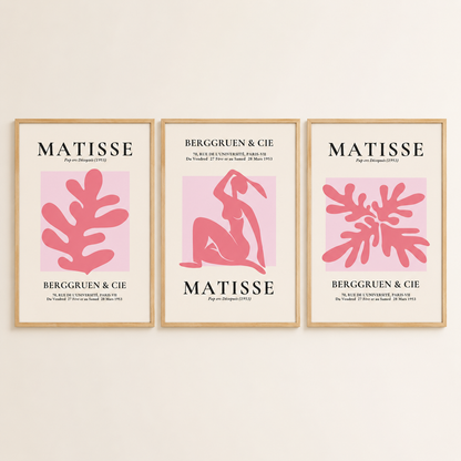 Set of 3 Pink Floral / Abstract Matisse Prints
