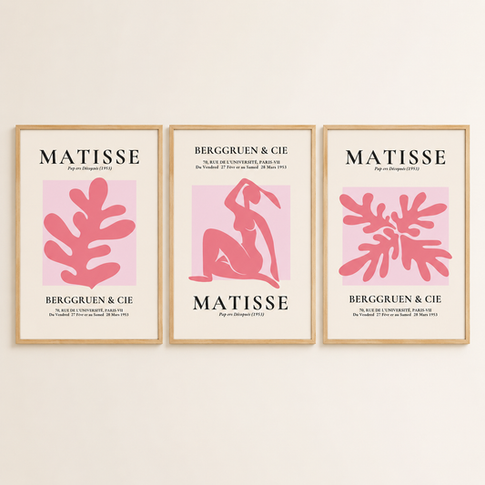 Set of 3 Pink Floral / Abstract Matisse Prints