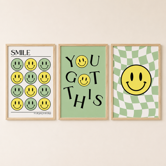 Set of 3 Green Positive Smiley Prints