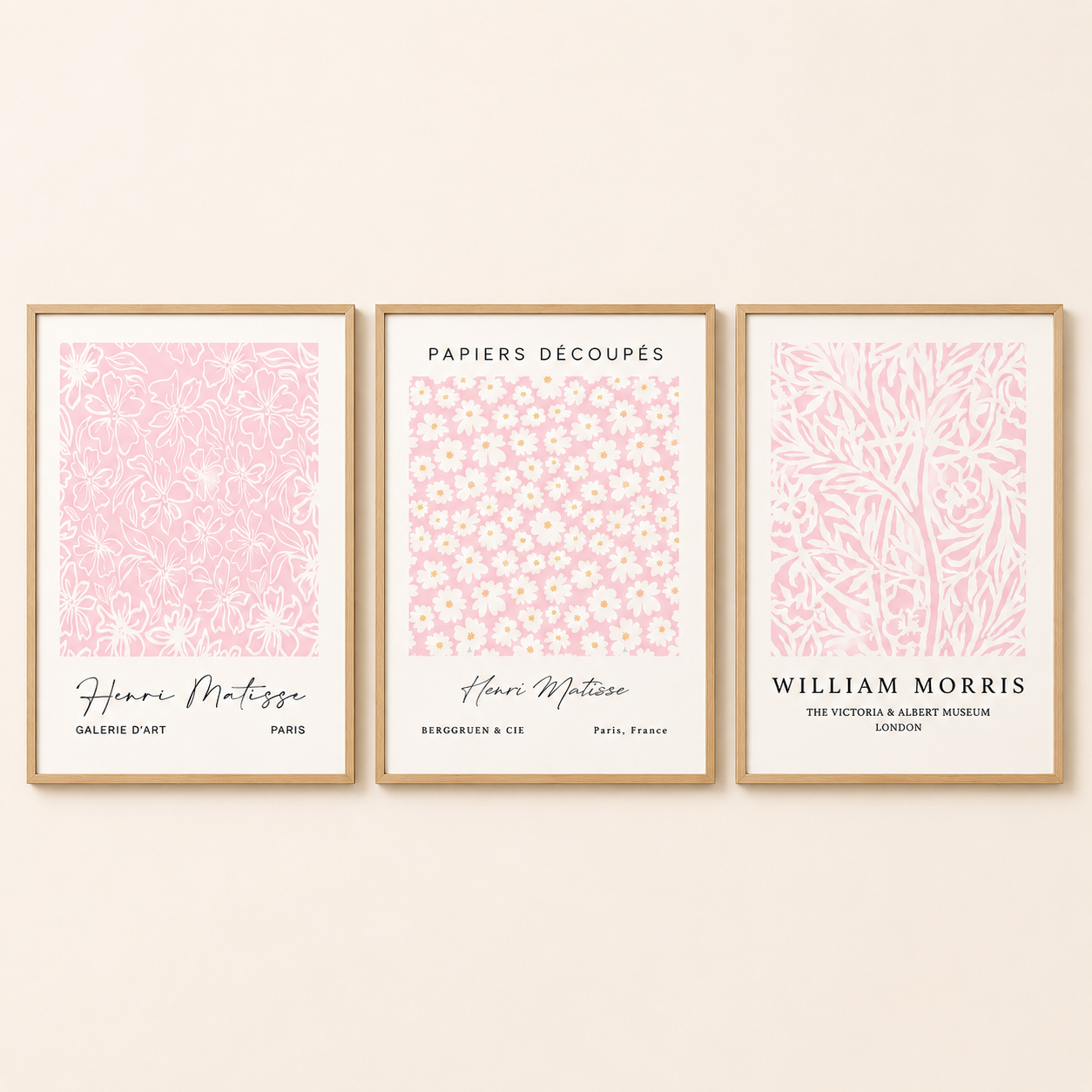 Set of 3 Pink Matisse / William Morris Prints