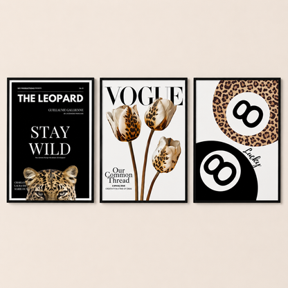 Leopard Wall Art Set of 3 | Vogue Fashion Prints | Luxe Neutral Decor