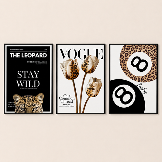 Leopard Wall Art Set of 3 | Vogue Fashion Prints | Luxe Neutral Decor