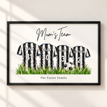 Personalised Newcastle United Inspired Family Football Print