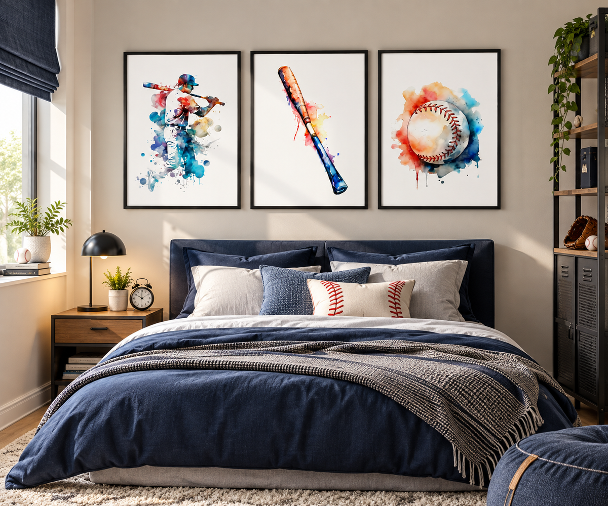 Baseball Wall Art Set of 3