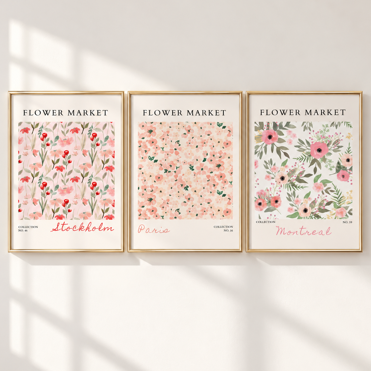 Set of 3 Pink Flower Market Prints