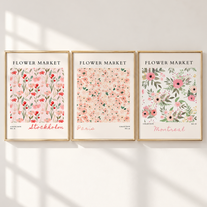 Set of 3 Pink Flower Market Prints