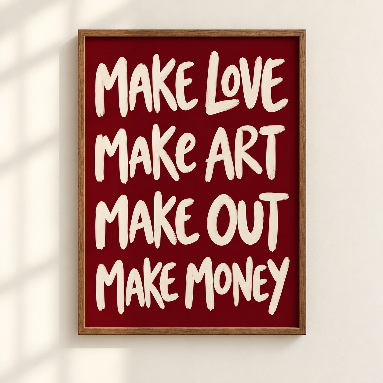 Make Love Make Art Burgundy Typography Print