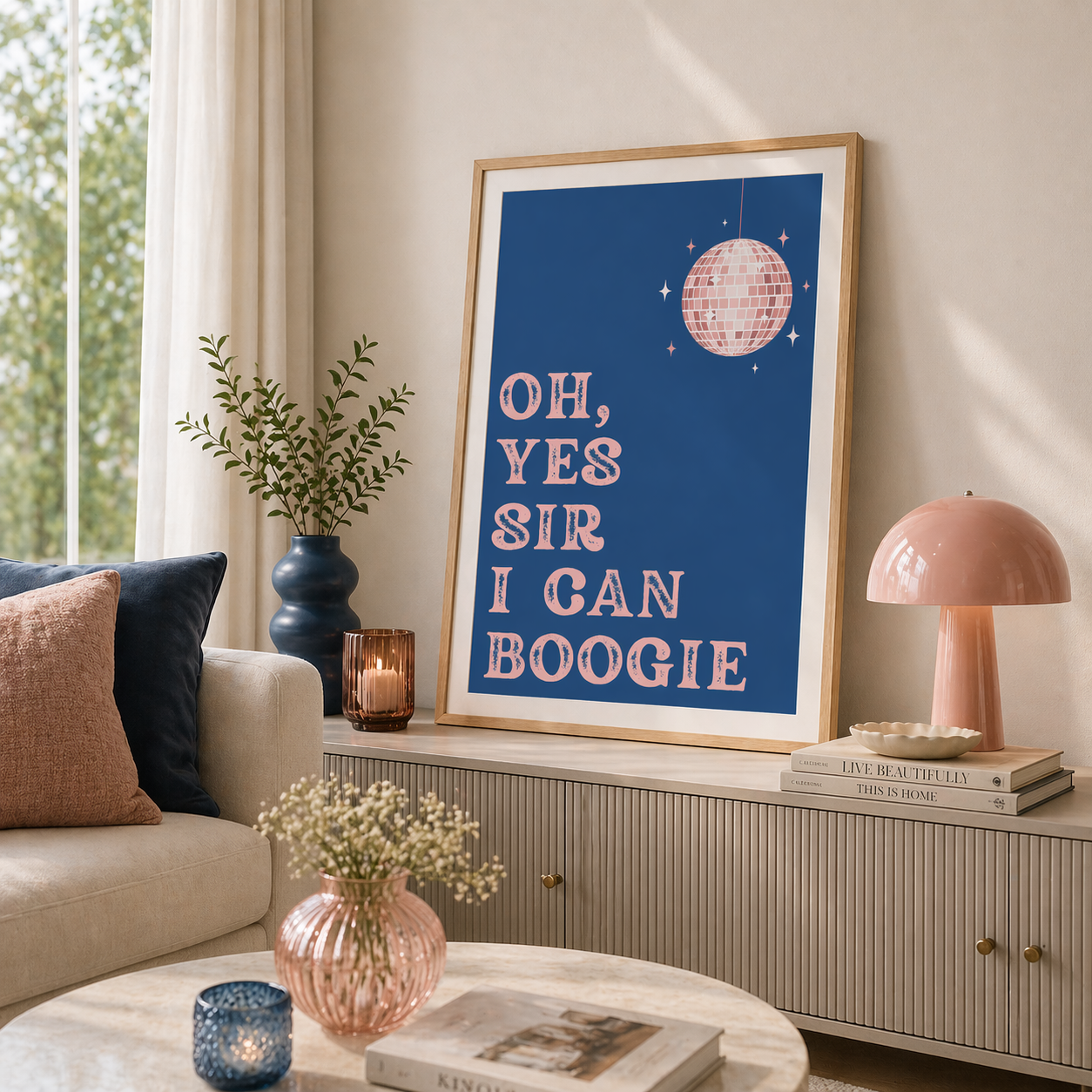 Oh, Yes Sir I Can Boogie Lyric Print Blue / Pink