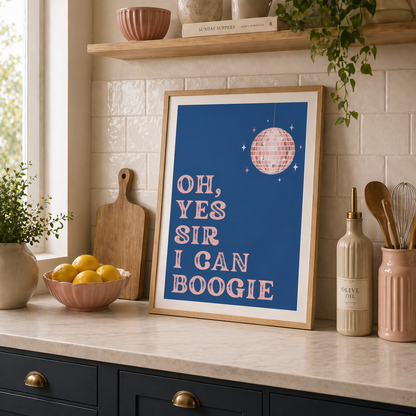Oh, Yes Sir I Can Boogie Lyric Print Blue / Pink