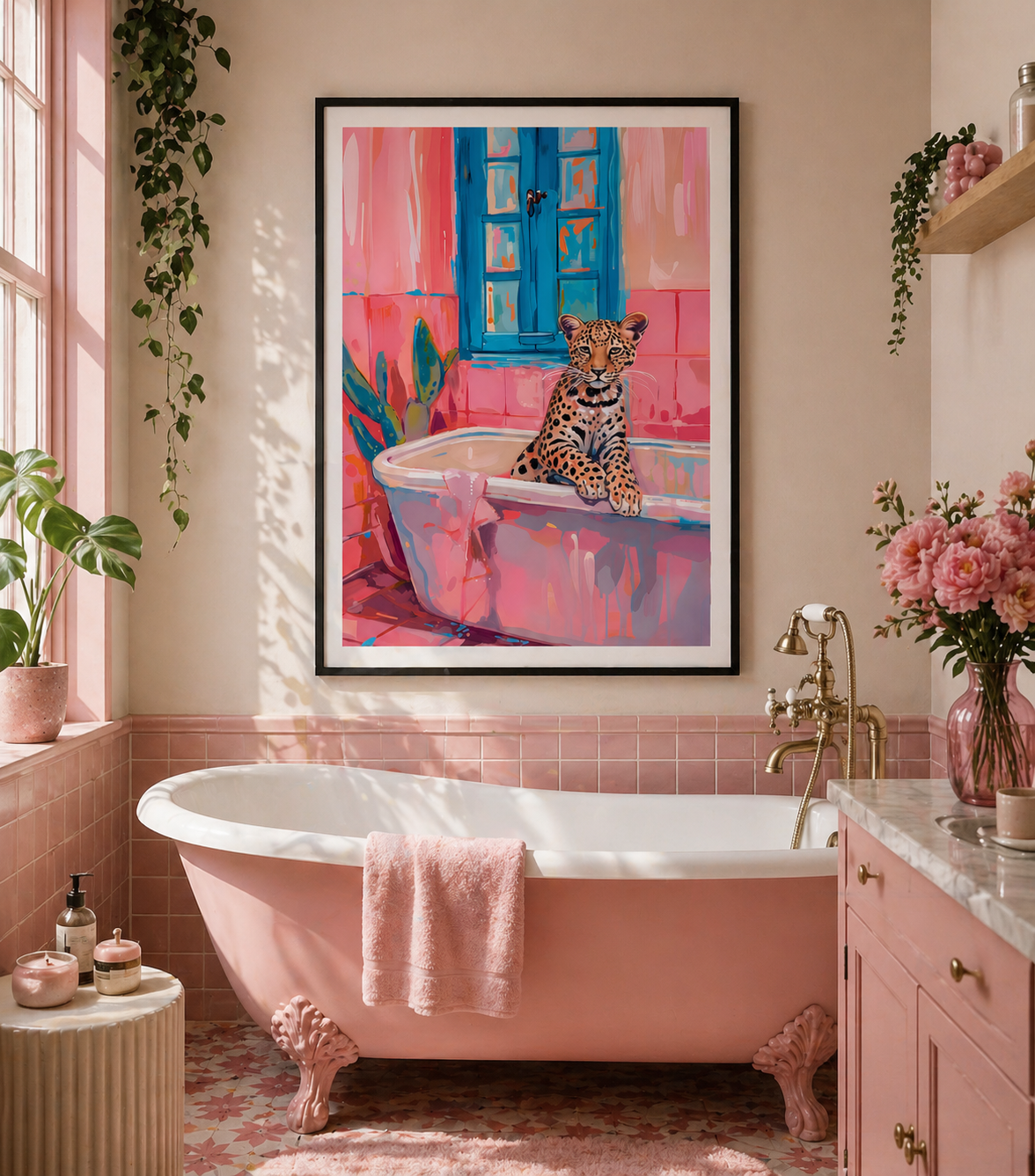 Pink Leopard Bathtub Wall Art