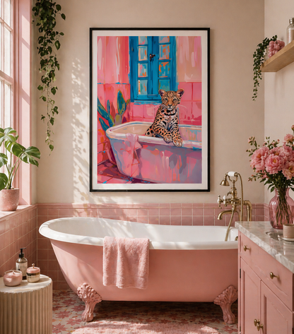 Pink Leopard Bathtub Wall Art