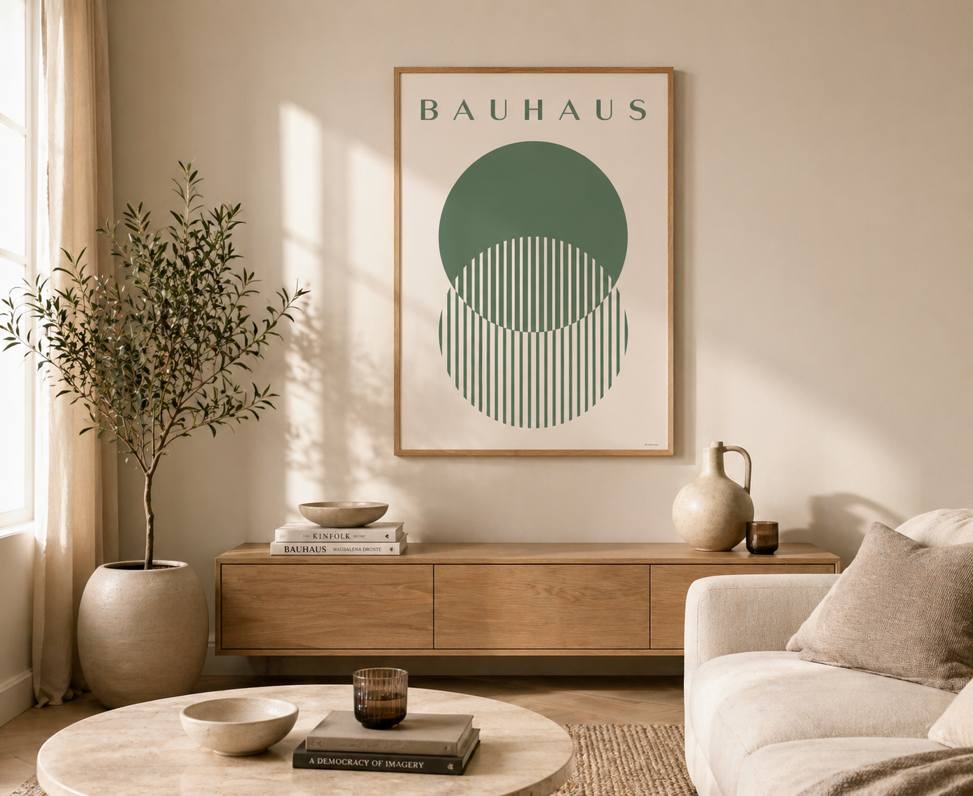 Bauhaus Overlapping Circle Print | Green Minimal Mid Century Wall Art