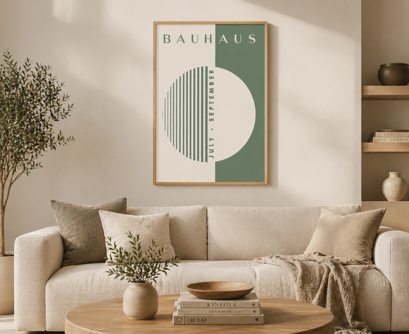 Geometric Bauhaus Half Circle Print | Sage Green Abstract Modern Wall Art